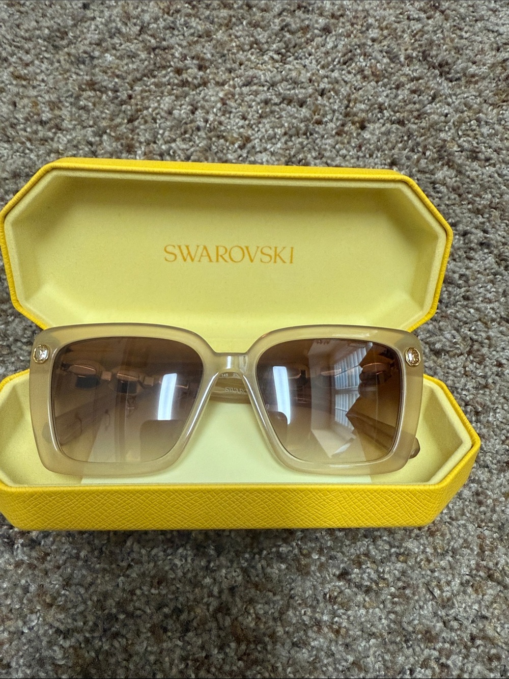 Swarovski Beige Gradient Square Sunglasses with Crystal Accents